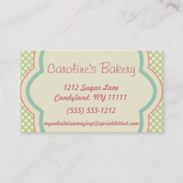 Att baka och bageriboutiquen, den gröna polkaen visitkort