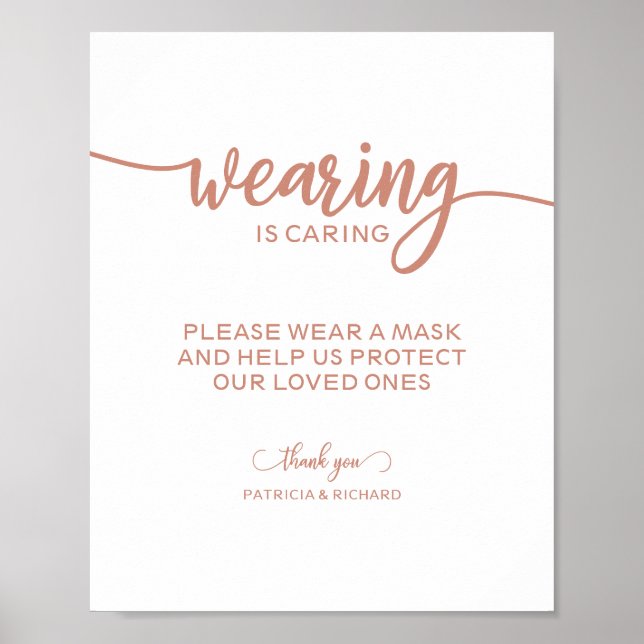 Att bära är att bry sig om Bär en mask Rosa Guld S Poster (Framsidan)