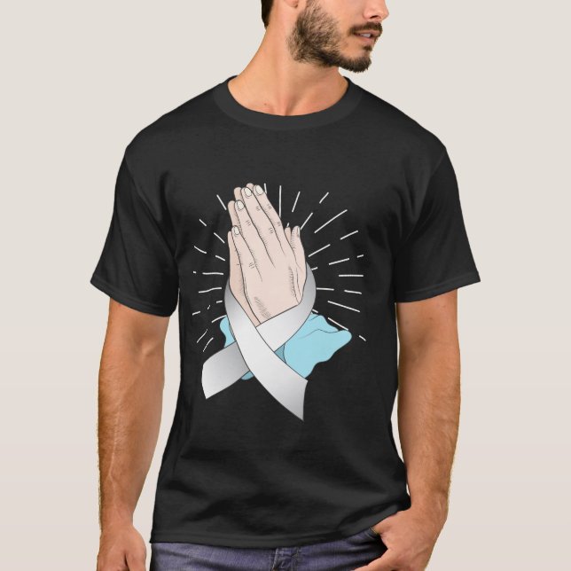 Att be Händer om kännedom om Ribbon Lung Cancer T Shirt (Framsida)
