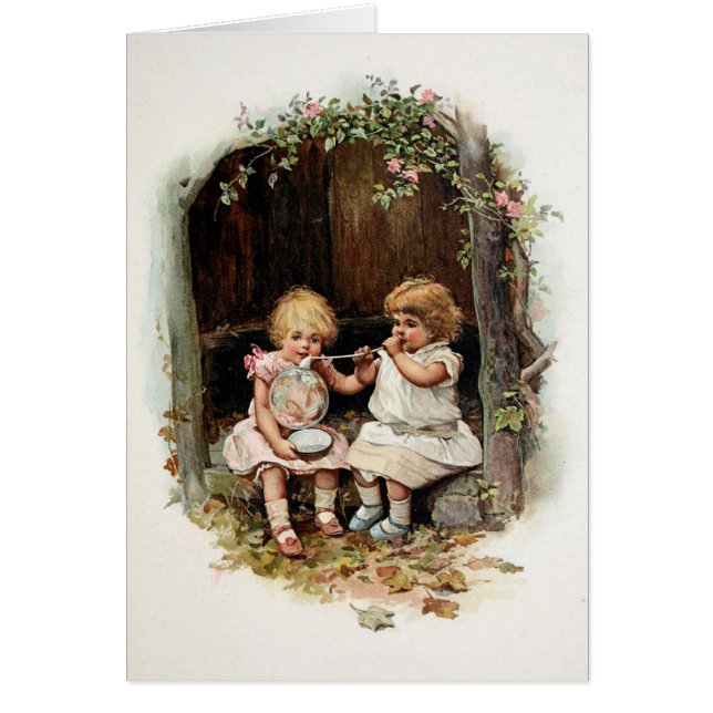 Att blåsa bubblar vintageflickor hälsningskort (Framsidan)