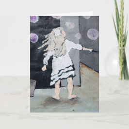 Att blåsa för flicka bubblar målning- och kort