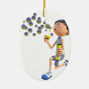 Att blåsa för tecknadflicka bubblar julgransprydnad keramik