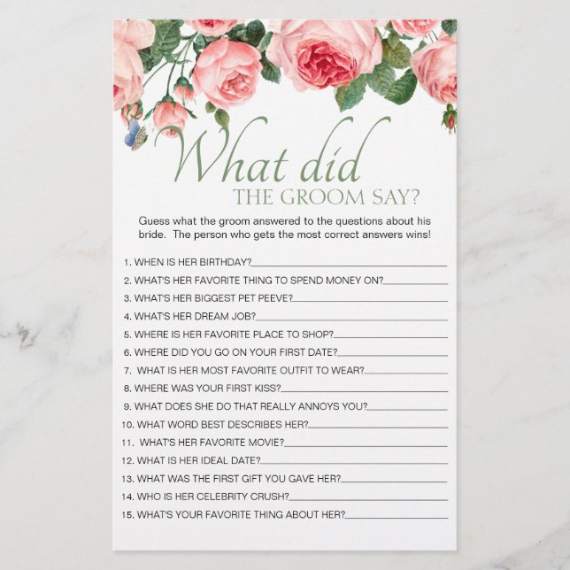 Att blåsa Rosa Blommigt Spelar vad skulle Groom sä Flygblad (Framsidan)