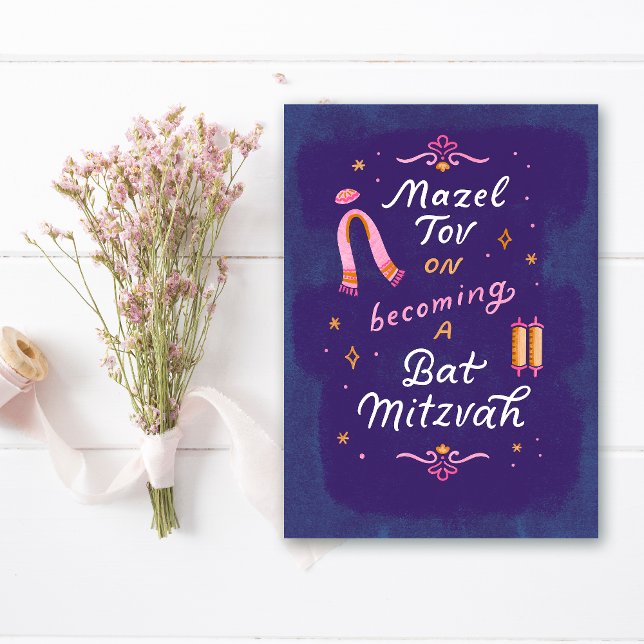 Att bli en Bat Mitzvah  Kort (Becoming a Bat Mitzvah Mazel Tov congratulations card)