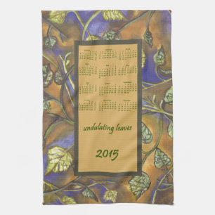 att bölja lämnar för köktea för 2015 kalender kökshandduk