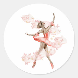 Att dansa ballerina med fjäril. runt klistermärke
