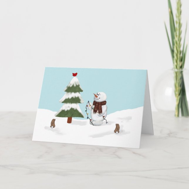 Att dekorera julkortet Träd Snögubbe Helgkort (Framsida)