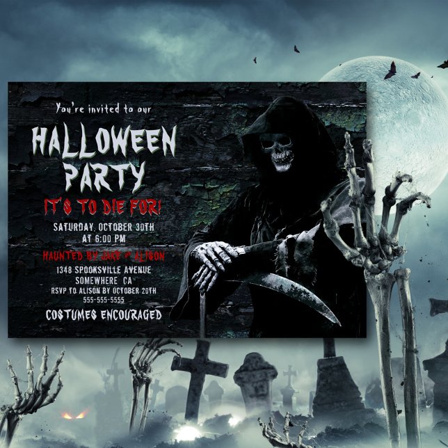 Att dö för deoky Grim Reaper Halloween fest Inbjudningar (Skapare uppladdad)