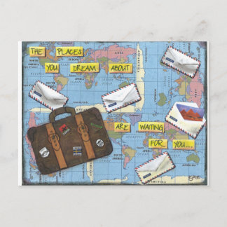 Att drömma av reser - blandat massmediakonstverk vykort
