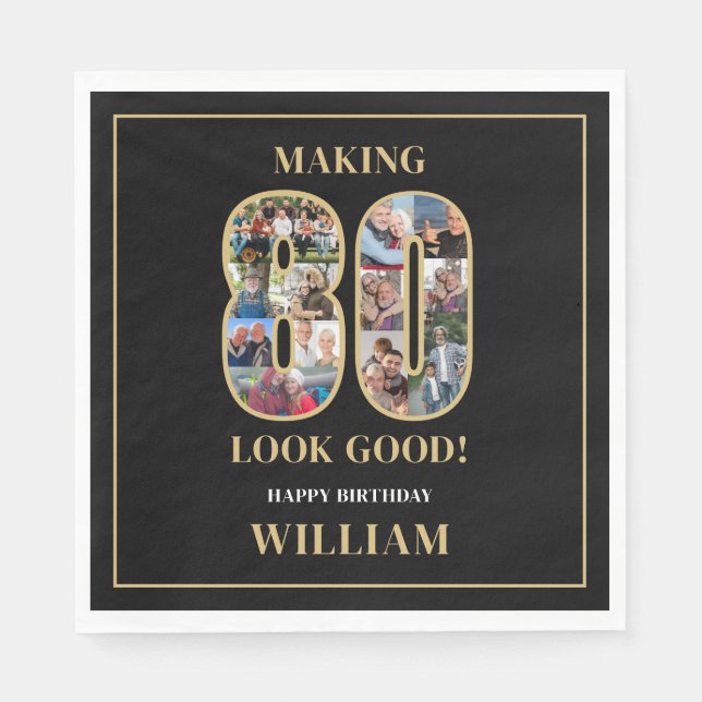 Att Få 80 att Se Bra Ut Foto Collage 80-årsdag Pappersservett (Framsidan)