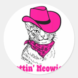 Att få "Meowied Cat Mamma Western Cowtjejer Bachel Runt Klistermärke