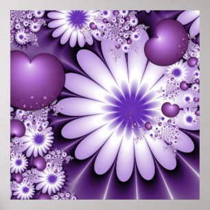 Att falla i kärlek Abstrakt blommor & hjärtan frak Poster