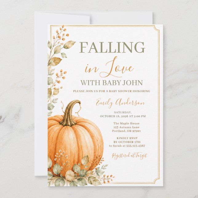 Att falla i kärlek Pumpa Höst Fall Baby Shower  Inbjudningar (Framsida)