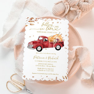 Att Falla I Ljuset Röda Lastbil Pumpa Baby Shower Inbjudningar