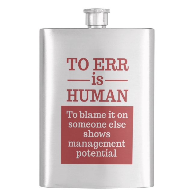 "Att fela är en mänsklig kolv" Fickplunta (Framsidan)