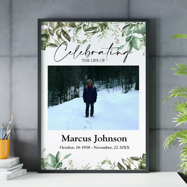 Att fira livet 24x36 Grönt löv Funeral Poster (Skapare uppladdad)