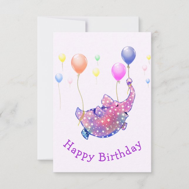 Att flyga elefant med Balloons Funny Birthday Card Inbjudningar (Framsida)