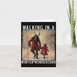 Att Gå I En Vinter Vackerland Krampus Kuslig Skräc Kort