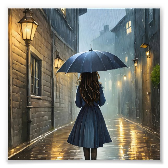 Att gå i regnet fototryck (Framsidan)