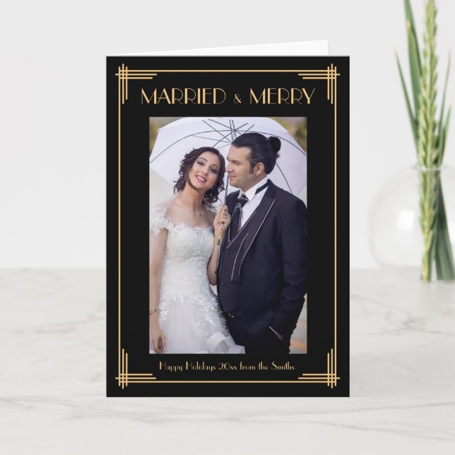 Att gifta sig art déco och god julhälsningkort helgkort (Framsida)