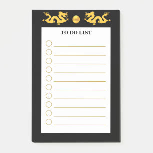 Att göra-lista i svart och vitt med gyllene drakar post-it block