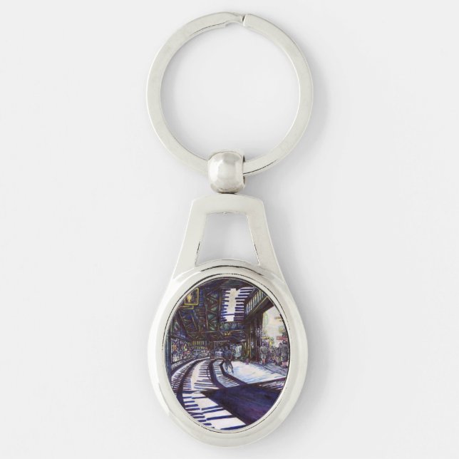 Att göra Piano-pianot mörkt Ovalt Silverfärgad Nyckelring (Framsidan)