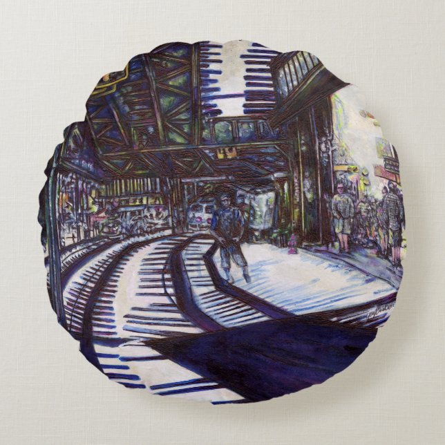 Att göra Piano-pianot mörkt Rund Kudde (Framsidan)