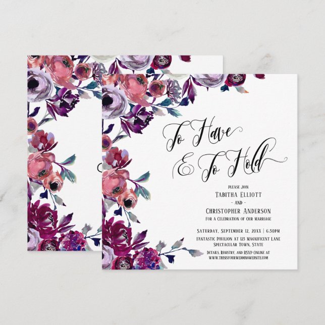 Att Ha & Att Hålla Utförlig Skrift Fet Blommor Inbjudningar (Fram/baksida)