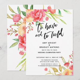 Att ha och att hålla Boho blommor bröllopsmottagni Inbjudningar