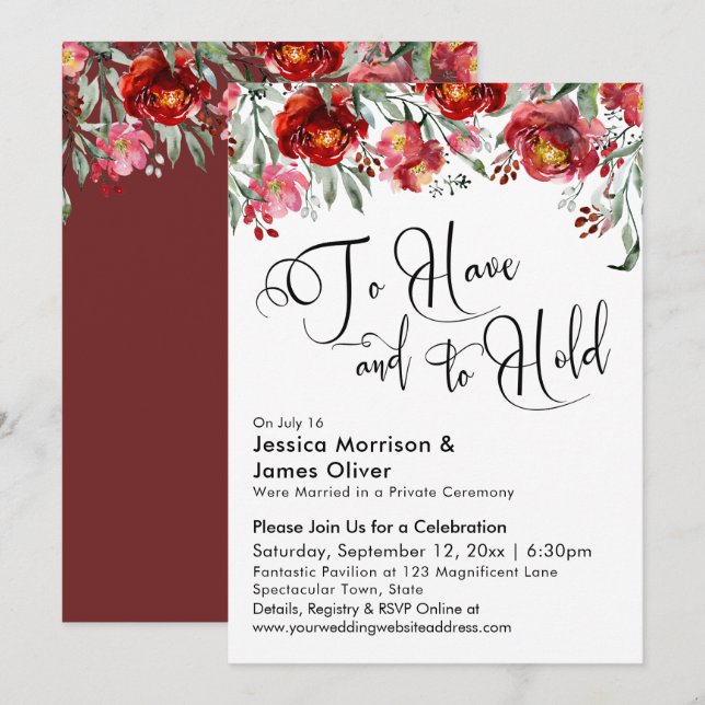 Att ha och behålla typografi Burgundy Red Blommigt Inbjudningar (Fram/baksida)