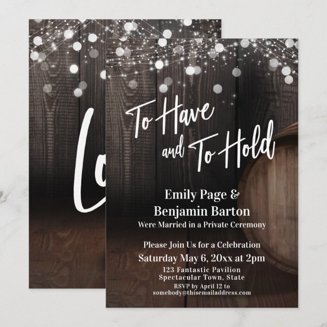 Att ha och behålla Vin Barrel och Ljus Inbjudningar (Fram/baksida)