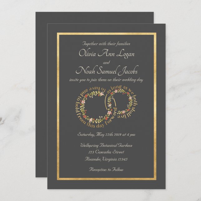 Att ha och hålla Grått för inbjudan till Blommigt (Fram/baksida)