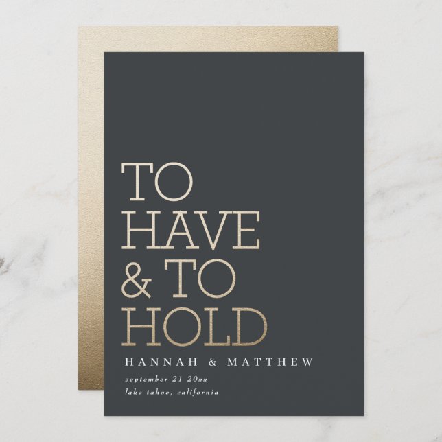 Att ha och hålla modern guld typografi bröllop spara datumet (Fram/baksida)