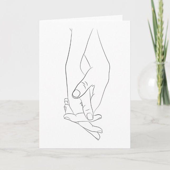 Att hålla Händer Heart Minimal Line Art Cute Kärle Kort (Framsida)