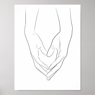 Att hålla Händer Heart Minimal Line Art Cute Sim Poster