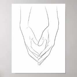 Att hålla Händer Heart Minimal Line Art Cute Simpl Poster