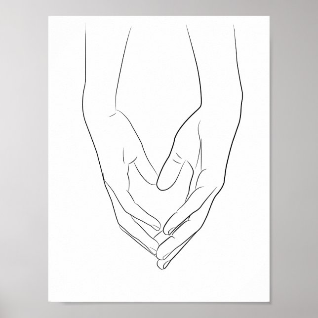 Att hålla Händer Heart Minimal Line Art Cute Simpl Poster (Framsidan)