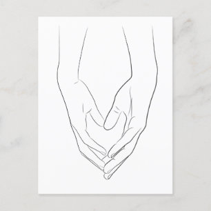 Att hålla Händer Heart Minimal Line Art Cute Simpl Vykort