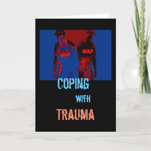 "Att hantera trauma" i röd, blå, svart design Kort