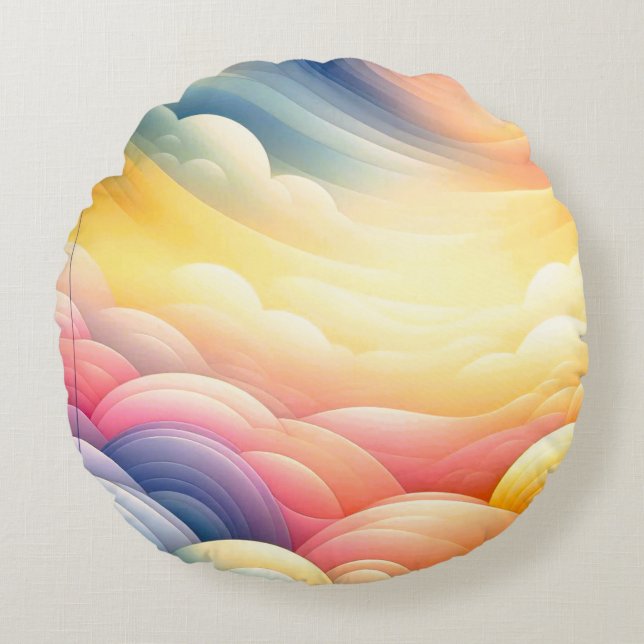 Att hitta fred i Puffy Dreamy Coluds Rund Kudde (Framsidan)