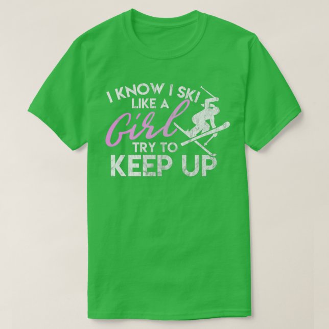 Att hoppa för tjejer Ski som en flicka Försök Behå T Shirt (Design framsida)