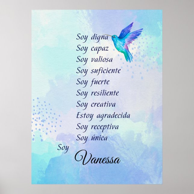 Att inspirera din resa med bekräftelser på spanska poster (Framsidan)