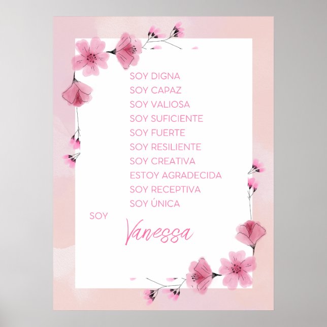 Att inspirera din resa med bekräftelser på spanska poster (Framsidan)