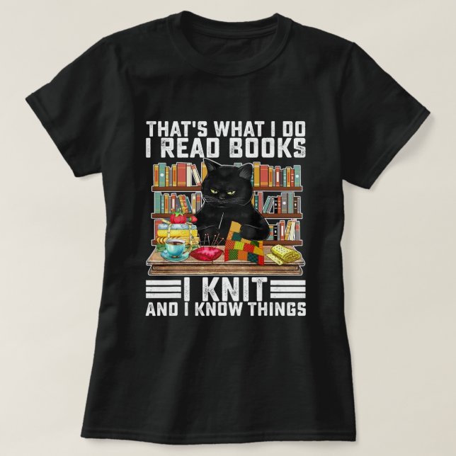 Att jag läser Bokar I Sticka Funny Cat Knitt T Shirt (Design framsida)