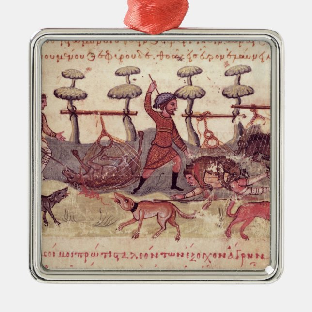 Att jaga med förtjänar julgransprydnad metall (Framsidan)