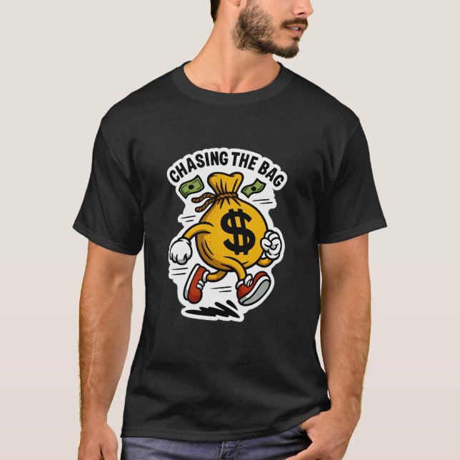 Att jaga väskan — Springande pengapåse T Shirt (Framsida)
