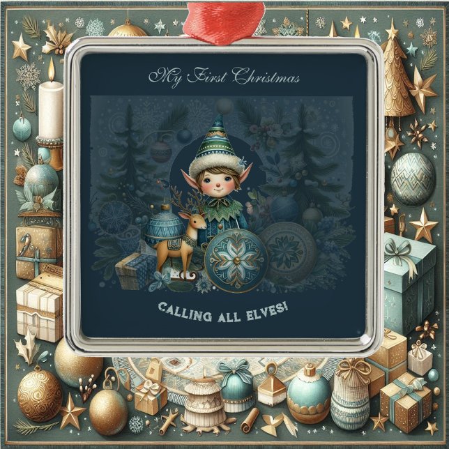 Att kalla alla andra Snöflingor min första jul Julgransprydnad Metall (Calling All Elves Snowflakes My First Christmas Metal Ornament)