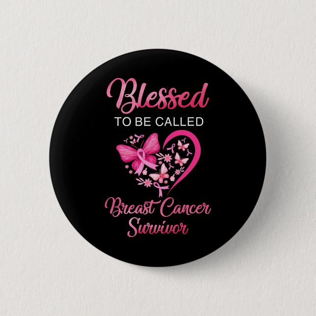 Att kallas bröstcanceröverlevande rosa fjäril knapp (Framsida)