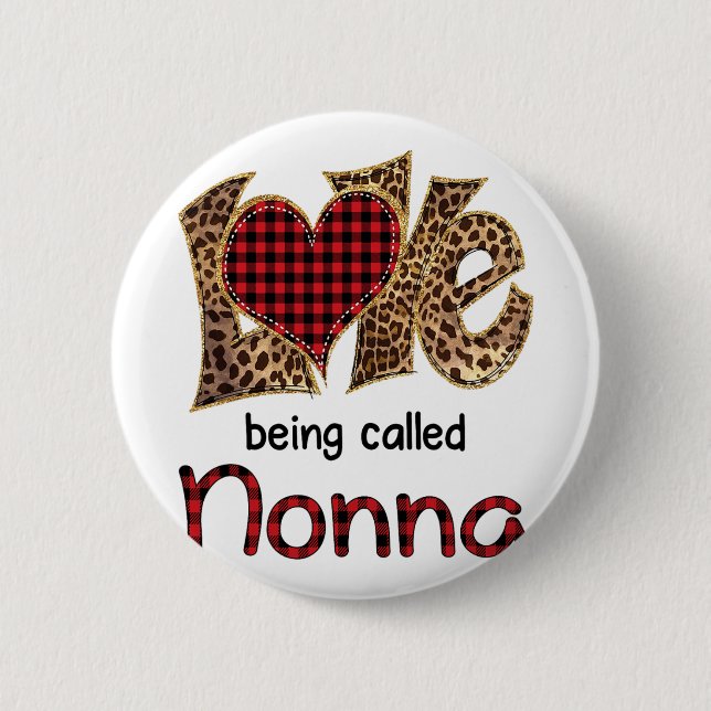 Att kallas Nonna Leopard Heart Mors dag Knapp (Framsida)