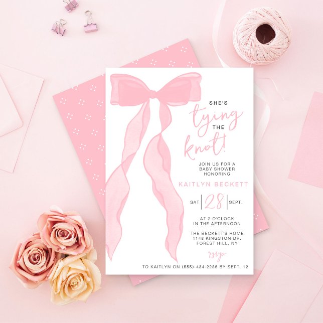 Att knyta knuten Elegant rosa båge Bröllopsfest Inbjudningar (Skapare uppladdad)